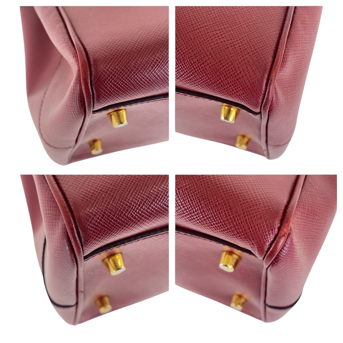 PRADA Tote Bag leather Red Gold Metal Tote Bag handbag Galleria Saffiano Triangle With logo Women Used Authentic