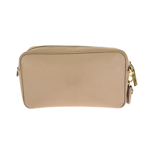 PRADA Shoulder Bag BT1010 leather Pink Beige Gold Metal Shoulder Bag pochette Safiano Triangle With logo Women Used Authentic