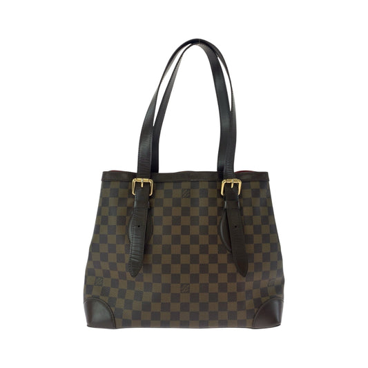LOUIS VUITTON Tote Bag N51204 PVC Brown Gold Metal Tote Bag Shoulder Bag Damier HamsteadMM Women Used Authentic