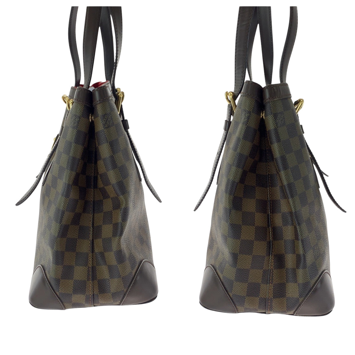LOUIS VUITTON Tote Bag N51204 PVC Brown Gold Metal Tote Bag Shoulder Bag Damier HamsteadMM Women Used Authentic