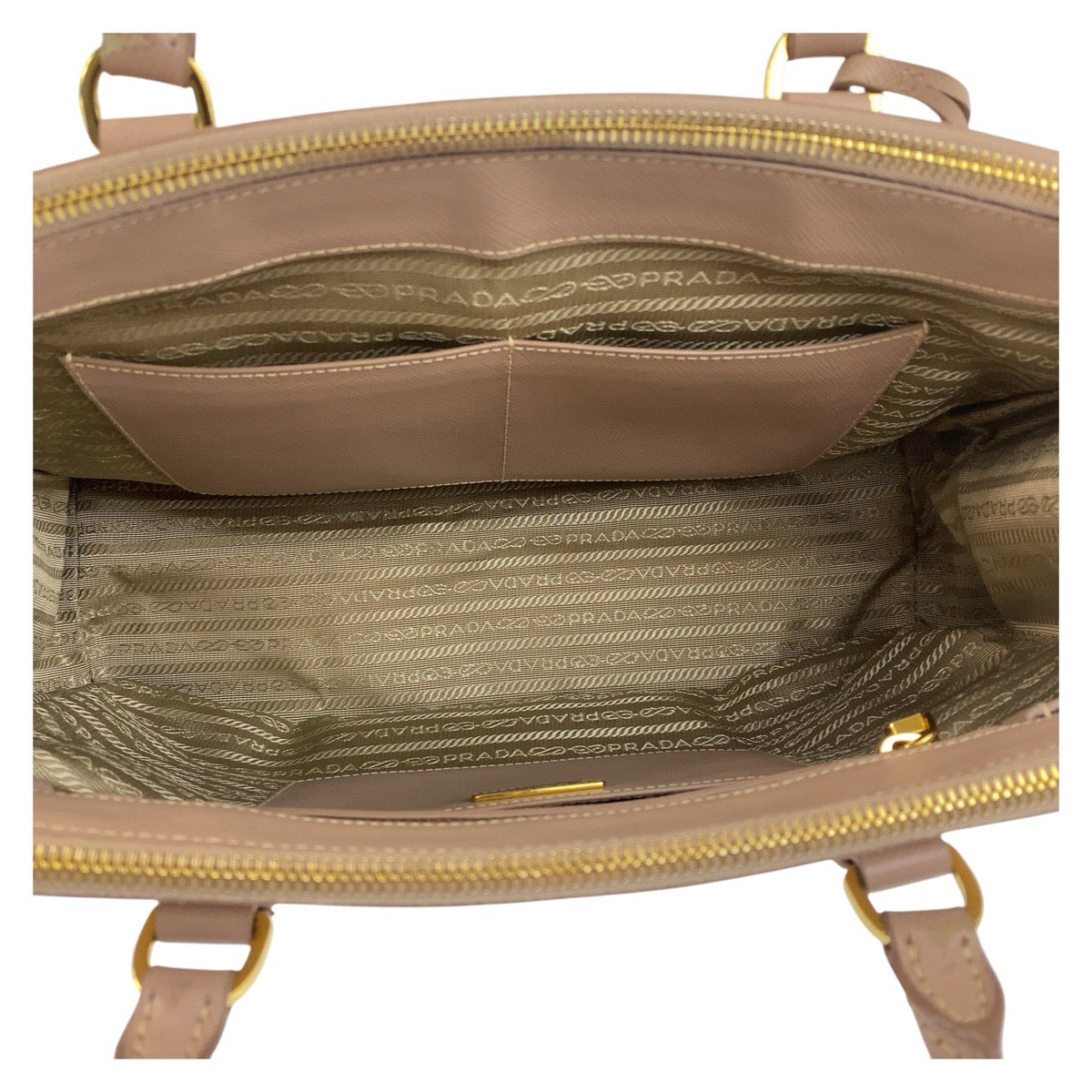 PRADA Handbag leather Beige Pink Beige Gold Metal Handbag Tote Bag Shoulder Bag 2way Safiano Galleria TriangleWith logo Women Used Authentic