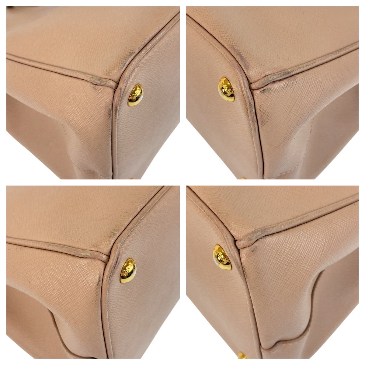 PRADA Handbag leather Beige Pink Beige Gold Metal Handbag Tote Bag Shoulder Bag 2way Safiano Galleria TriangleWith logo Women Used Authentic