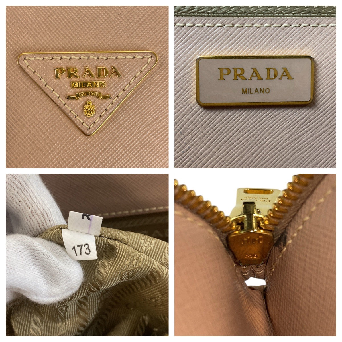 PRADA Handbag leather Beige Pink Beige Gold Metal Handbag Tote Bag Shoulder Bag 2way Safiano Galleria TriangleWith logo Women Used Authentic