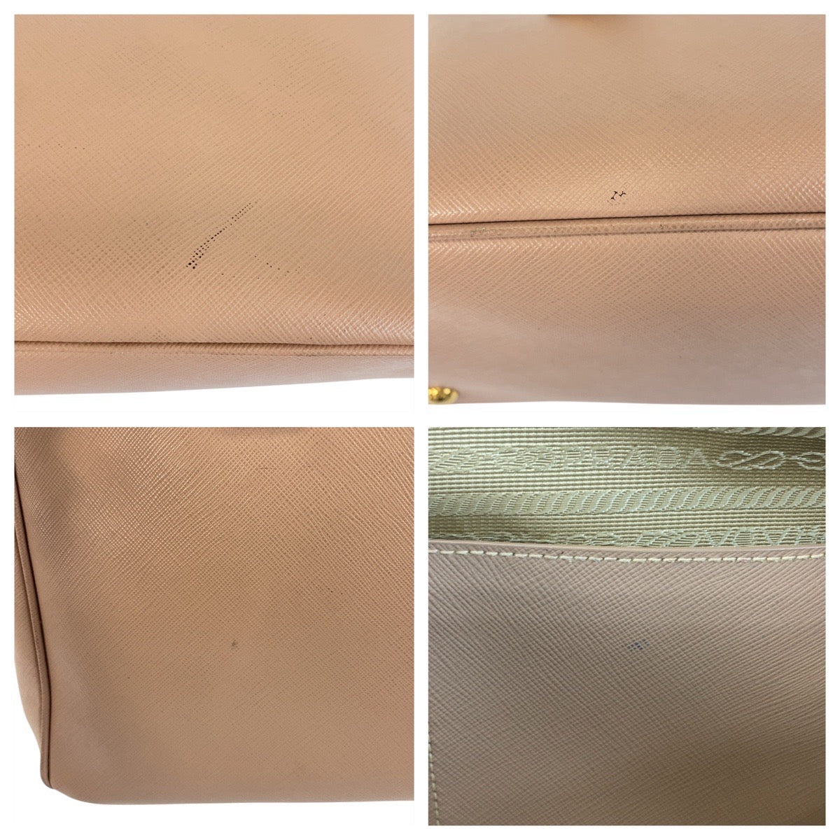 PRADA Handbag leather Beige Pink Beige Gold Metal Handbag Tote Bag Shoulder Bag 2way Safiano Galleria TriangleWith logo Women Used Authentic