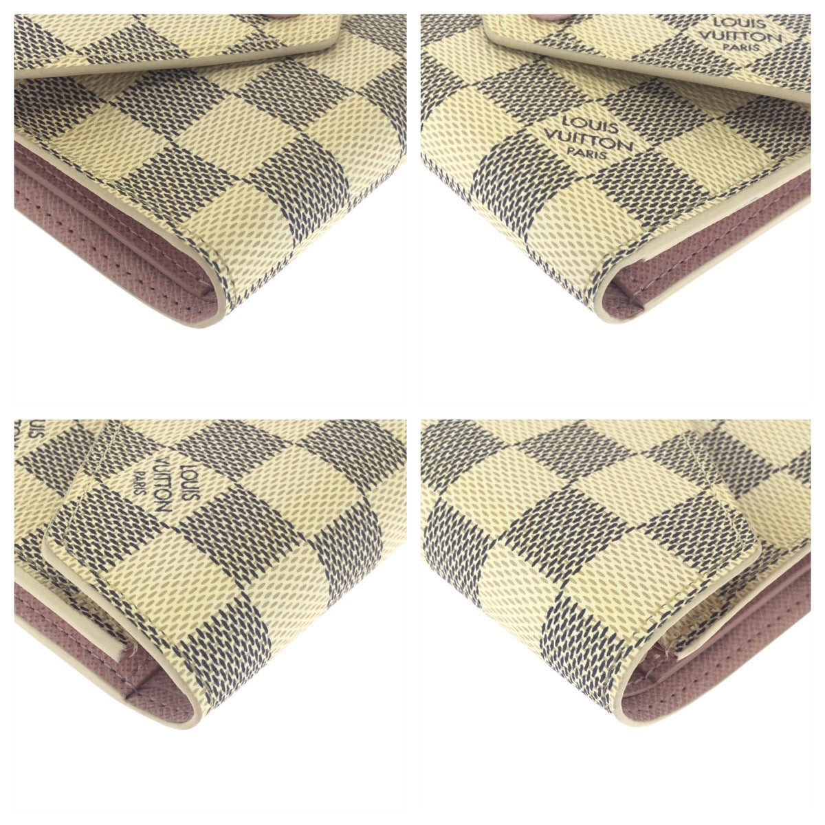 LOUIS VUITTON Tri-fold wallet N64022 PVC Beige Ivory Gold Metal Tri-fold wallet Compact wallet Damier Azur Portefeuille Victorine Women Used Authentic