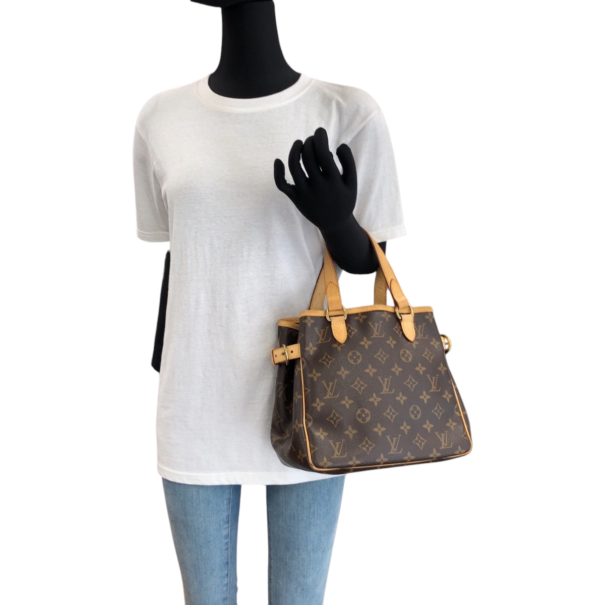 LOUIS VUITTON Handbag M51156 PVC Brown Gold Metal Handbag Tote Bag Monogram Batignolles Women Used Authentic