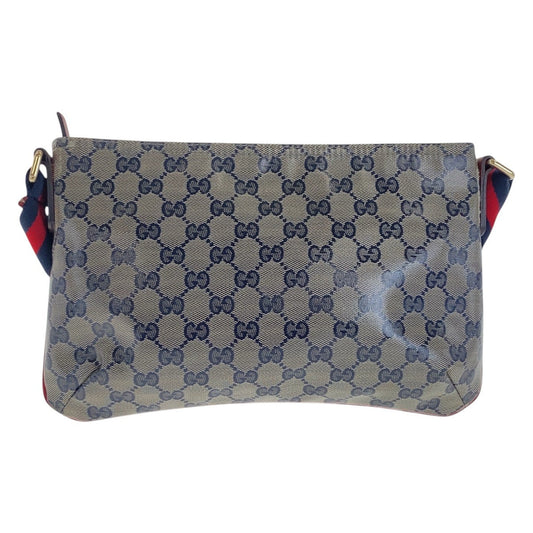 GUCCI Shoulder Bag 189749 Coated canvas Navy Red Gold Metal Crossbody Shoulder Bag Sherry line GG crystal Women(Unisex) Used Authentic