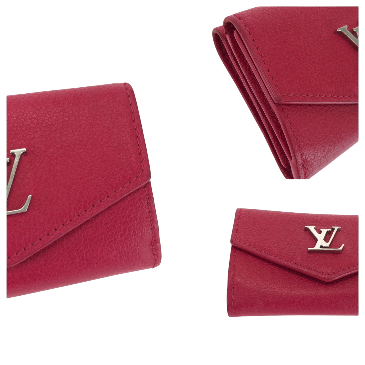 LOUIS VUITTON Tri-fold wallet M67858 leather Pink SilverMetal Folding wallet Compact wallet Portefeuille Rock Mini Women Used Authentic