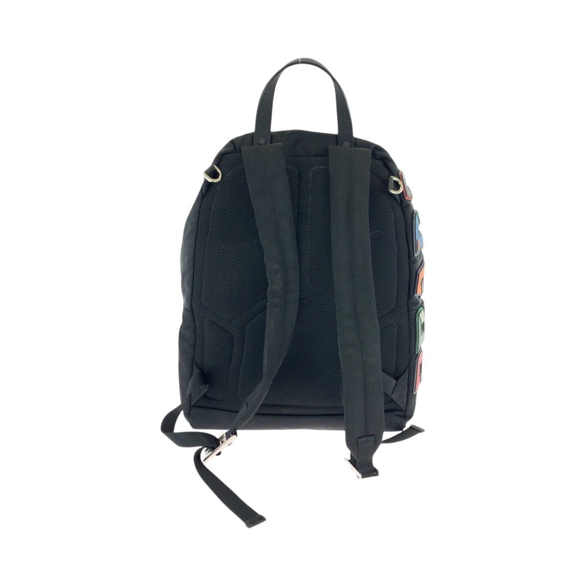 PRADA Backpack 2VZ135 Nylon Black Black Multicolor SilverMetal Backpack Backpack Test Logo patch mens Used Authentic
