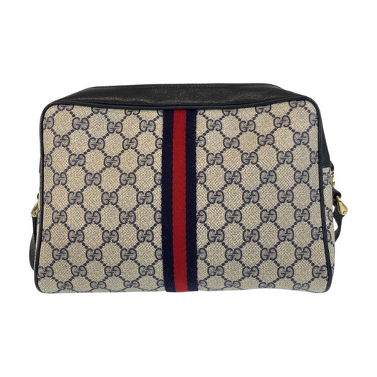 GUCCI Shoulder Bag 10 02 005 GG Supreme canvas, leather Gray Navy Gold Metal Shoulder Bag pochette Sherry Line Old Gucci Women Used Authentic