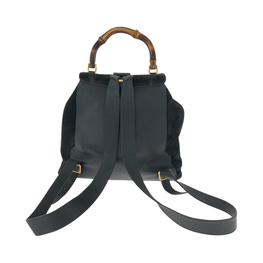 GUCCI Backpack 003 2058 0016 Suede, Leather Black Brown Gold Metal Backpack Backpack Bamboo Women Used Authentic