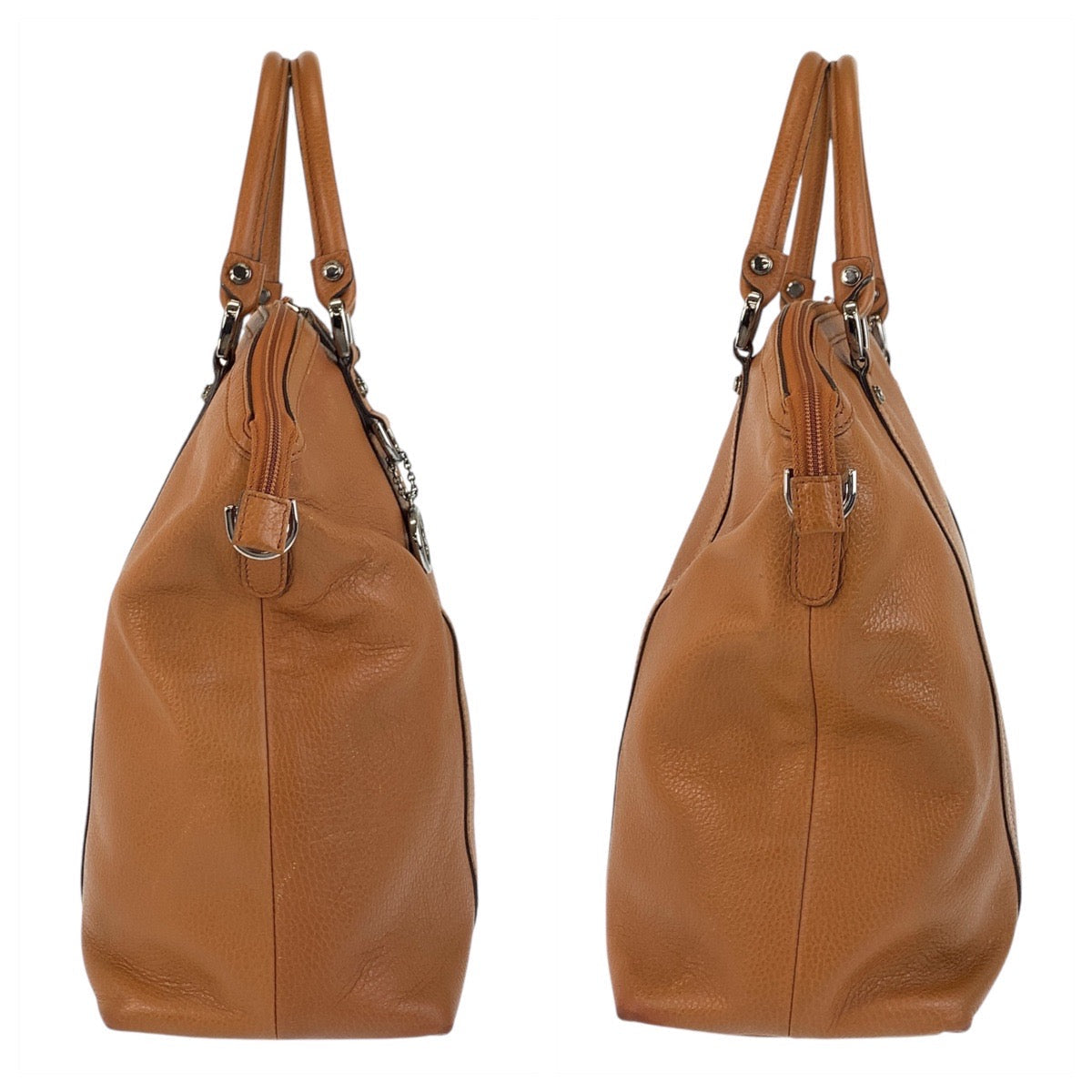 GUCCI Tote Bag 339551 leather Brown Camel SilverMetal Tote Bag Shoulder Bag 2way GG Marmont Women Used Authentic