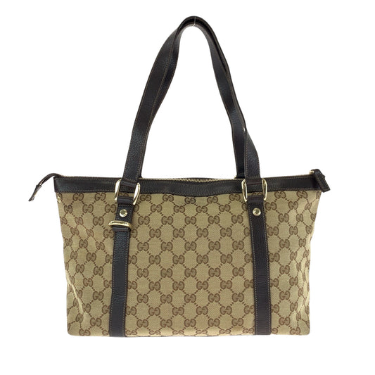 GUCCI Tote Bag 141470 GG canvas Beige Brown Gold Metal Tote Bag Shoulder Bag Abbey Women Used Authentic