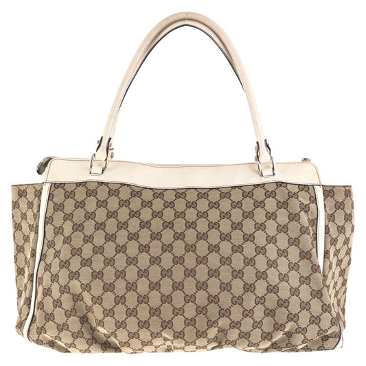 GUCCI Tote Bag 190248 GG canvas, leather Beige Ivory Gold Metal Tote Bag Shoulder Bag Abbey Women Used Authentic