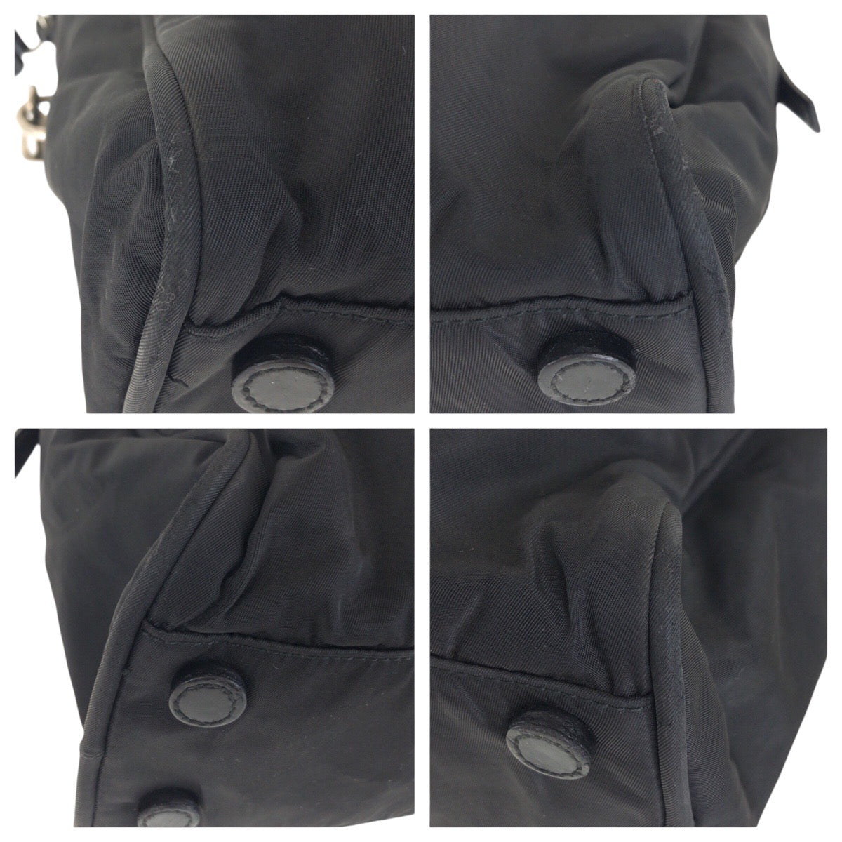 PRADA Tote Bag Nylon Black SilverMetal Tote Bag handbag Test Triangle With logo Women Used Authentic