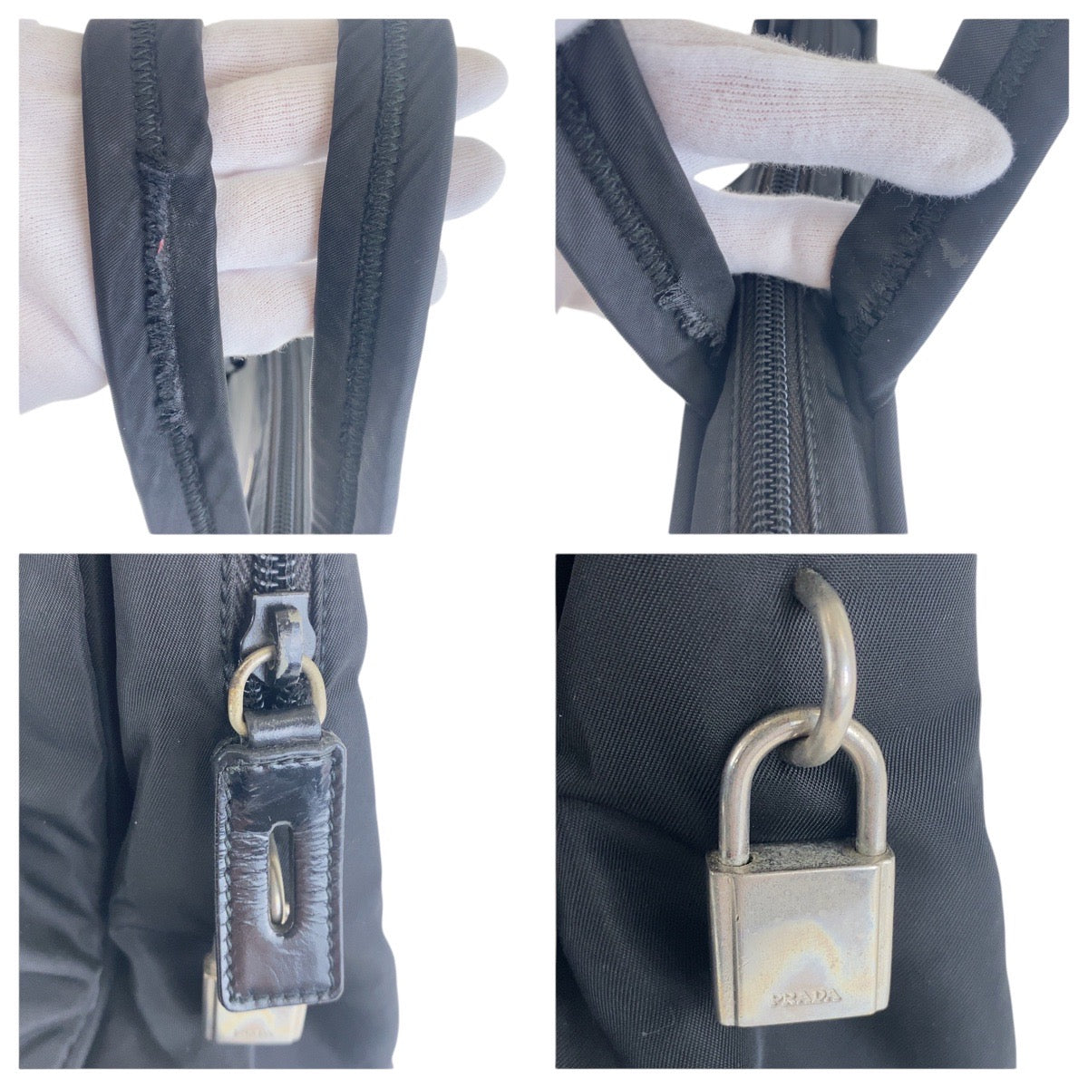 PRADA Tote Bag Nylon Black SilverMetal Tote Bag handbag Test Triangle With logo Women Used Authentic