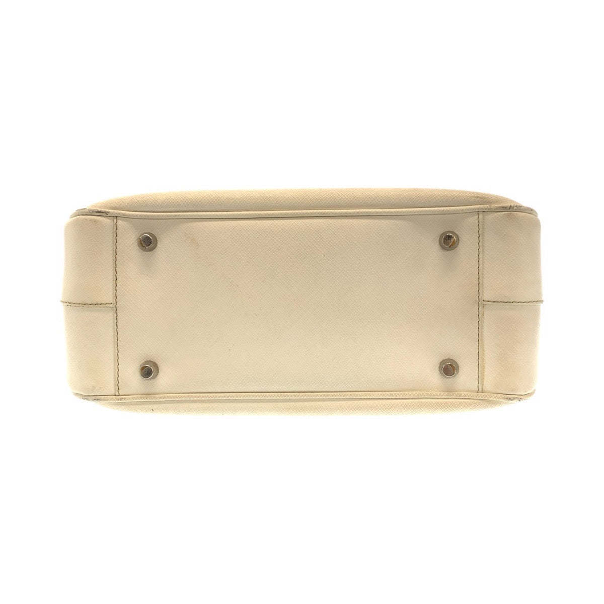 PRADA Shoulder Bag leather White SilverMetal Shoulder Bag handbag Safiano Women Used Authentic