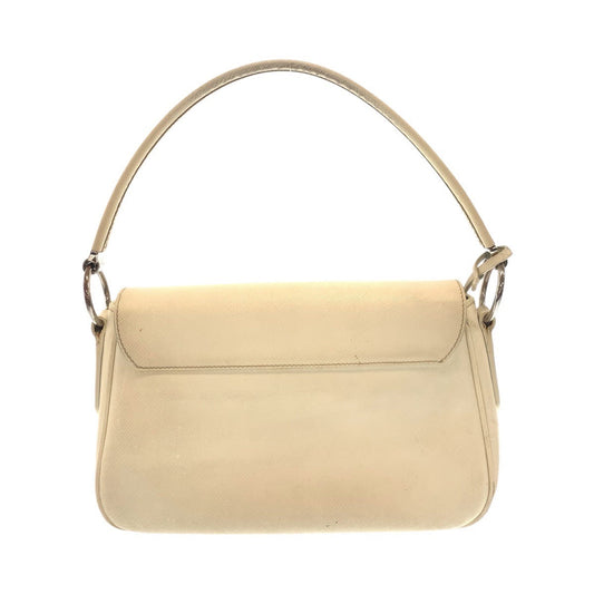 PRADA Shoulder Bag leather White SilverMetal Shoulder Bag handbag Safiano Women Used Authentic