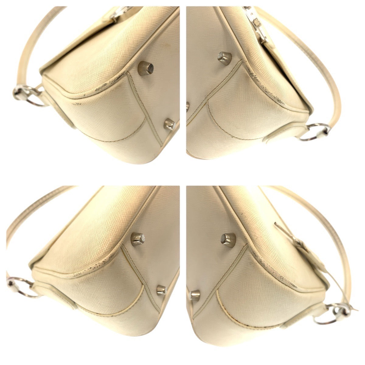 PRADA Shoulder Bag leather White SilverMetal Shoulder Bag handbag Safiano Women Used Authentic