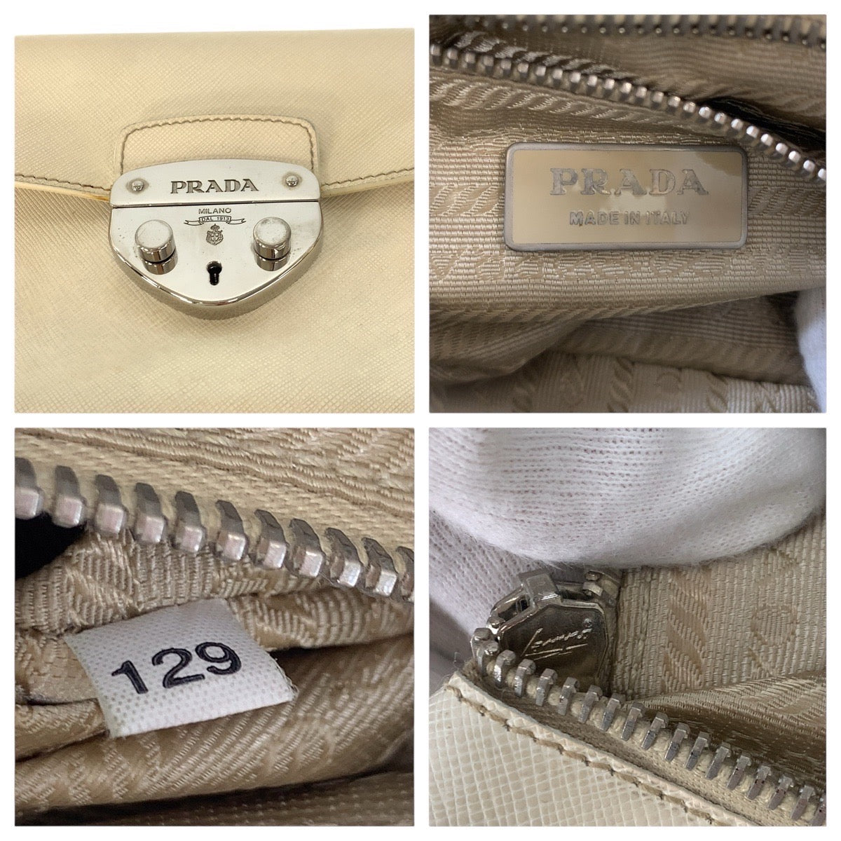 PRADA Shoulder Bag leather White SilverMetal Shoulder Bag handbag Safiano Women Used Authentic