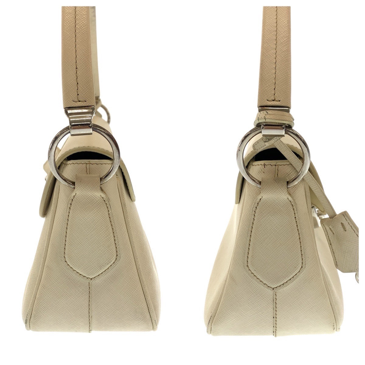 PRADA Shoulder Bag leather White SilverMetal Shoulder Bag handbag Safiano Women Used Authentic