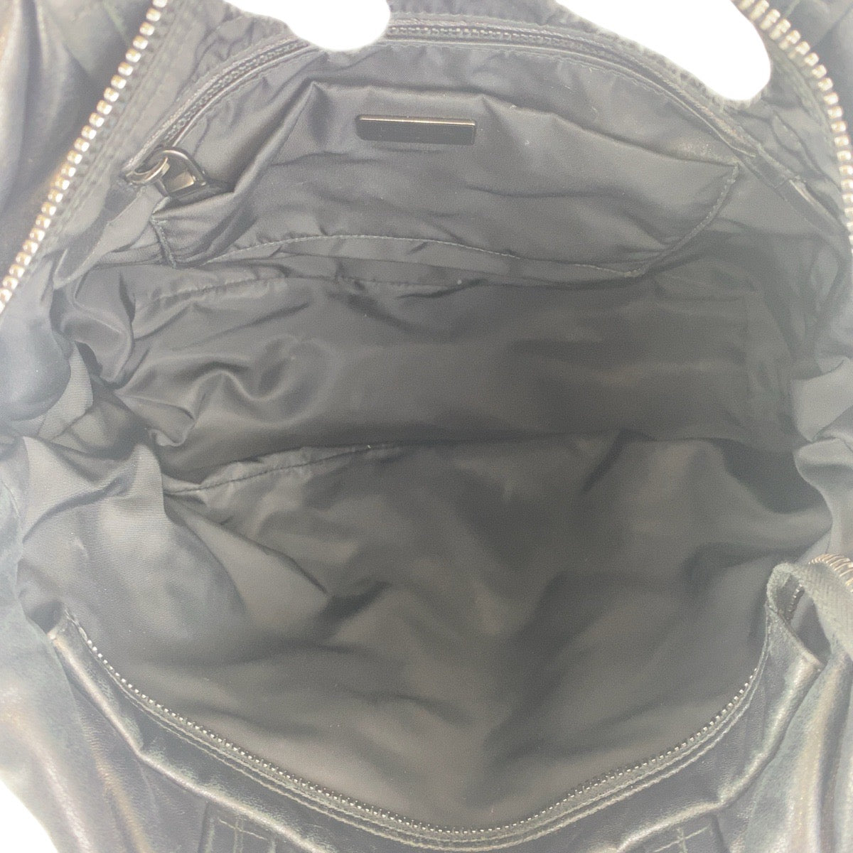 PRADA Tote Bag Nylon Navy Black SilverMetal Tote Bag Shoulder Bag Test Triangle With logo Women Used Authentic
