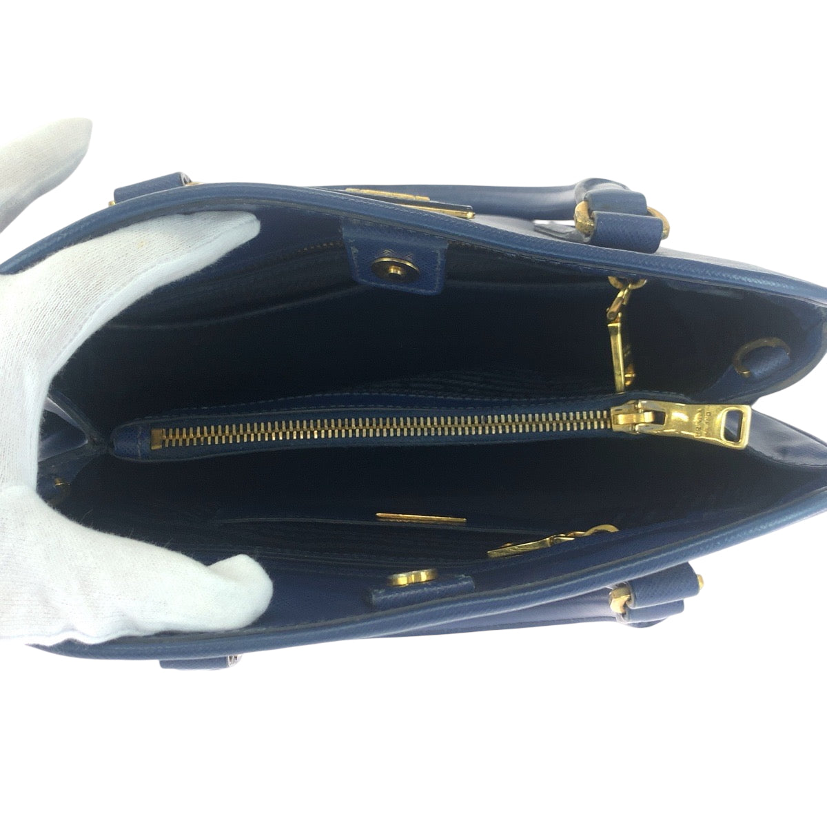 PRADA Shoulder Bag BL0537 leather Blue GoldMetal Shoulder Bag Handbag 2way Safiano Triangle With logo Women Used Authentic