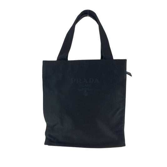 PRADA Handbag Satin Black SilverMetal Handbag Tote Bag logo Women Used Authentic