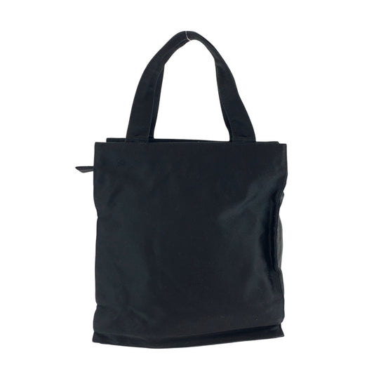 PRADA Handbag Satin Black SilverMetal Handbag Tote Bag logo Women Used Authentic
