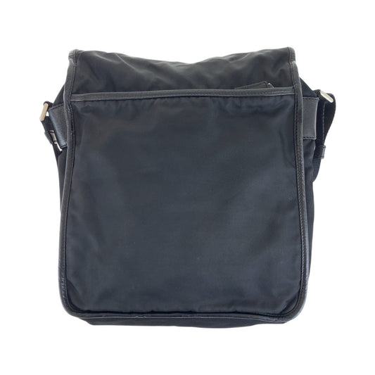 PRADA Shoulder Bag Nylon, Leather Black SilverMetal Shoulder Bag pochette Testo Saffiano Triangle With logo mens Used Authentic