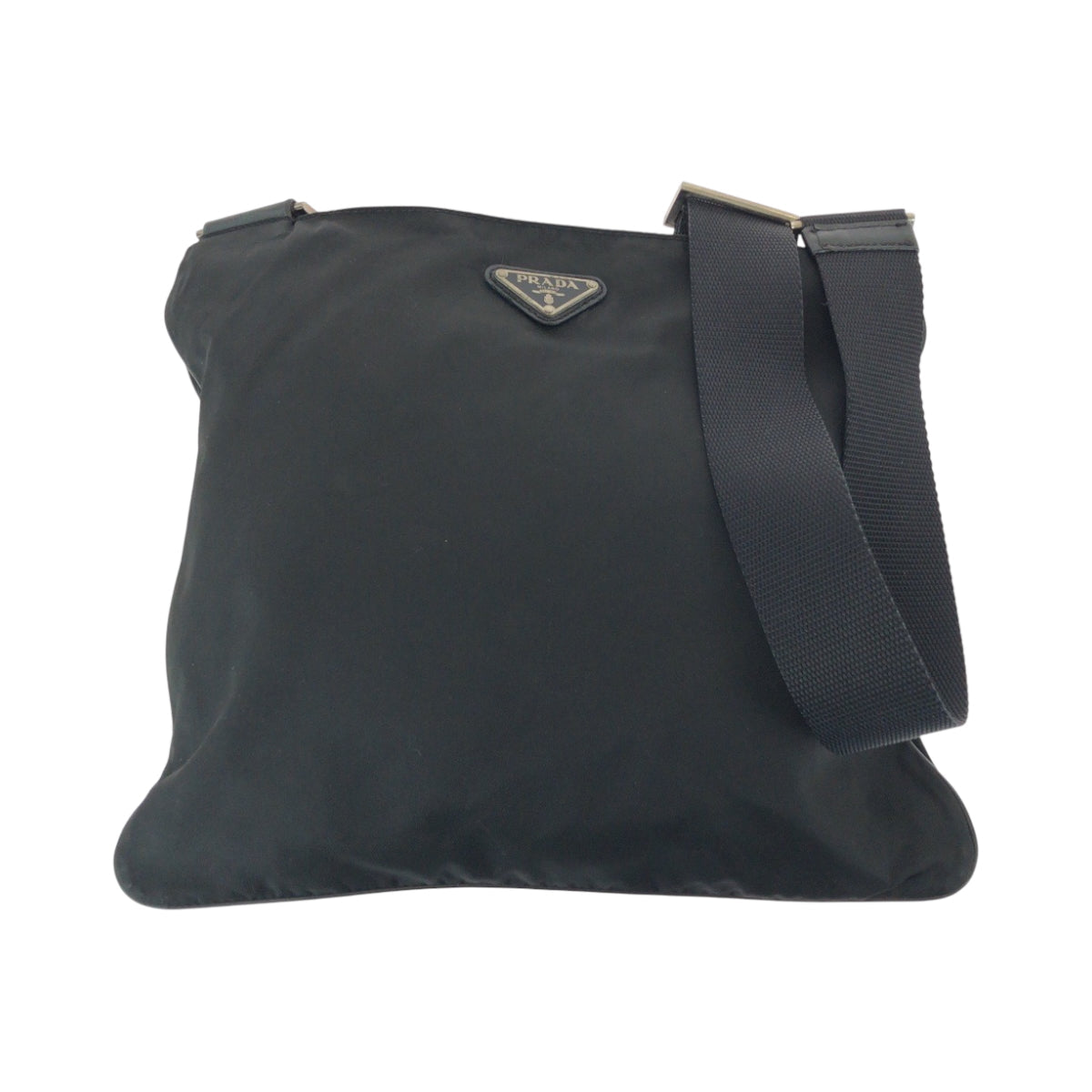 PRADA Shoulder Bag Nylon Black SilverMetal Shoulder Bag Sacoche Test Triangle With logo Women Used Authentic