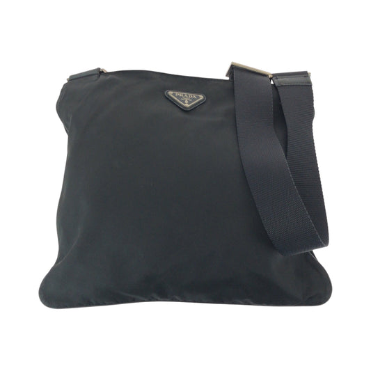 PRADA Shoulder Bag Nylon Black SilverMetal Shoulder Bag Sacoche Test Triangle With logo Women Used Authentic