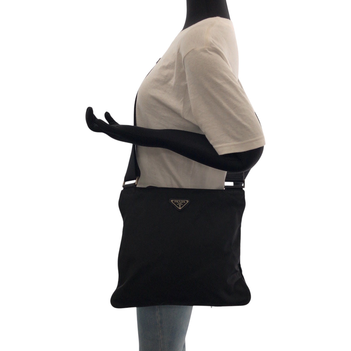 PRADA Shoulder Bag Nylon Black SilverMetal Shoulder Bag Sacoche Test Triangle With logo Women Used Authentic