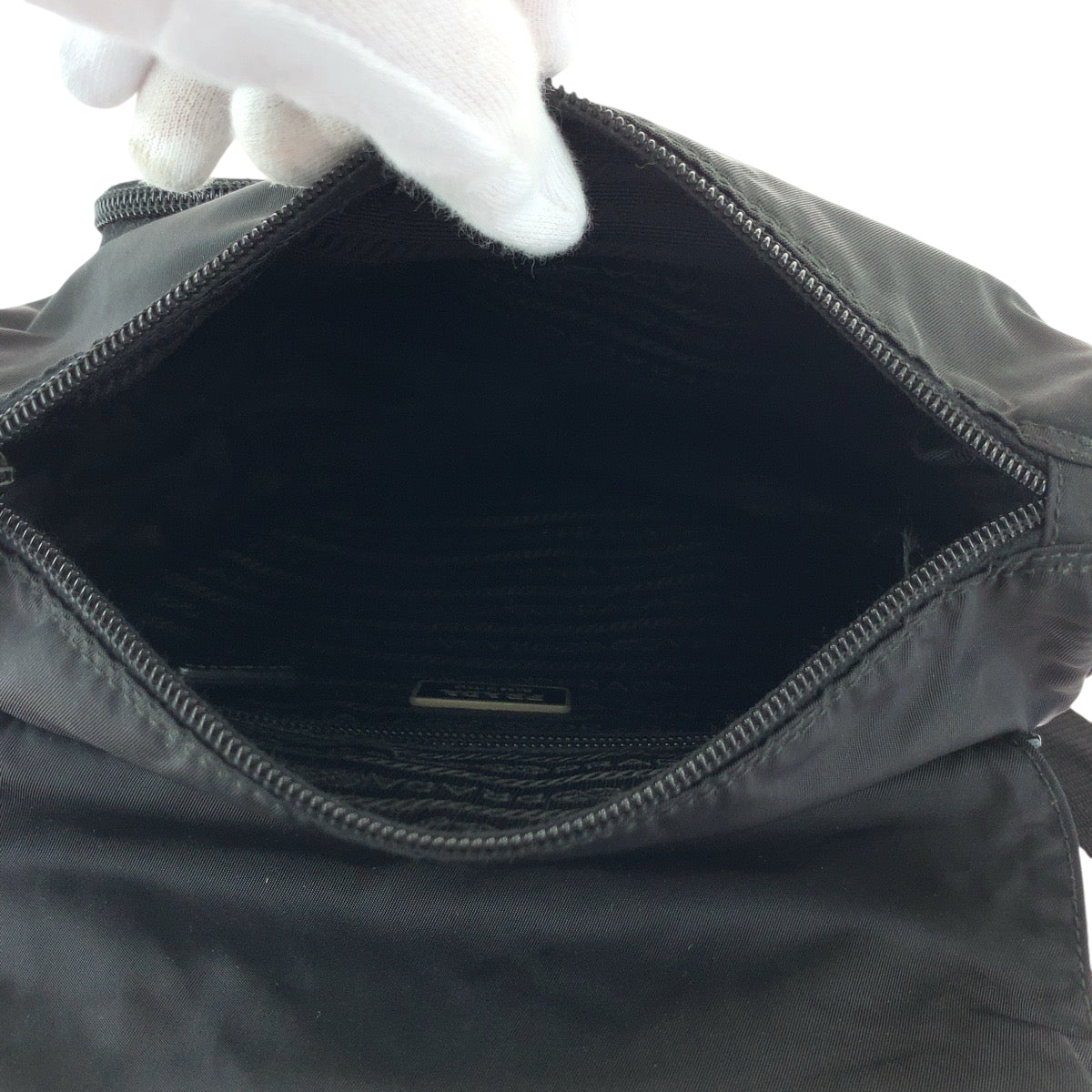 PRADA Shoulder Bag Nylon Black SilverMetal Shoulder Bag pochette Test Triangle With logo mens Used Authentic