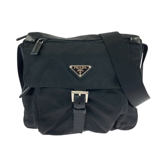 PRADA Shoulder Bag Nylon Black SilverMetal Shoulder Bag pochette Test Triangle With logo mens Used Authentic