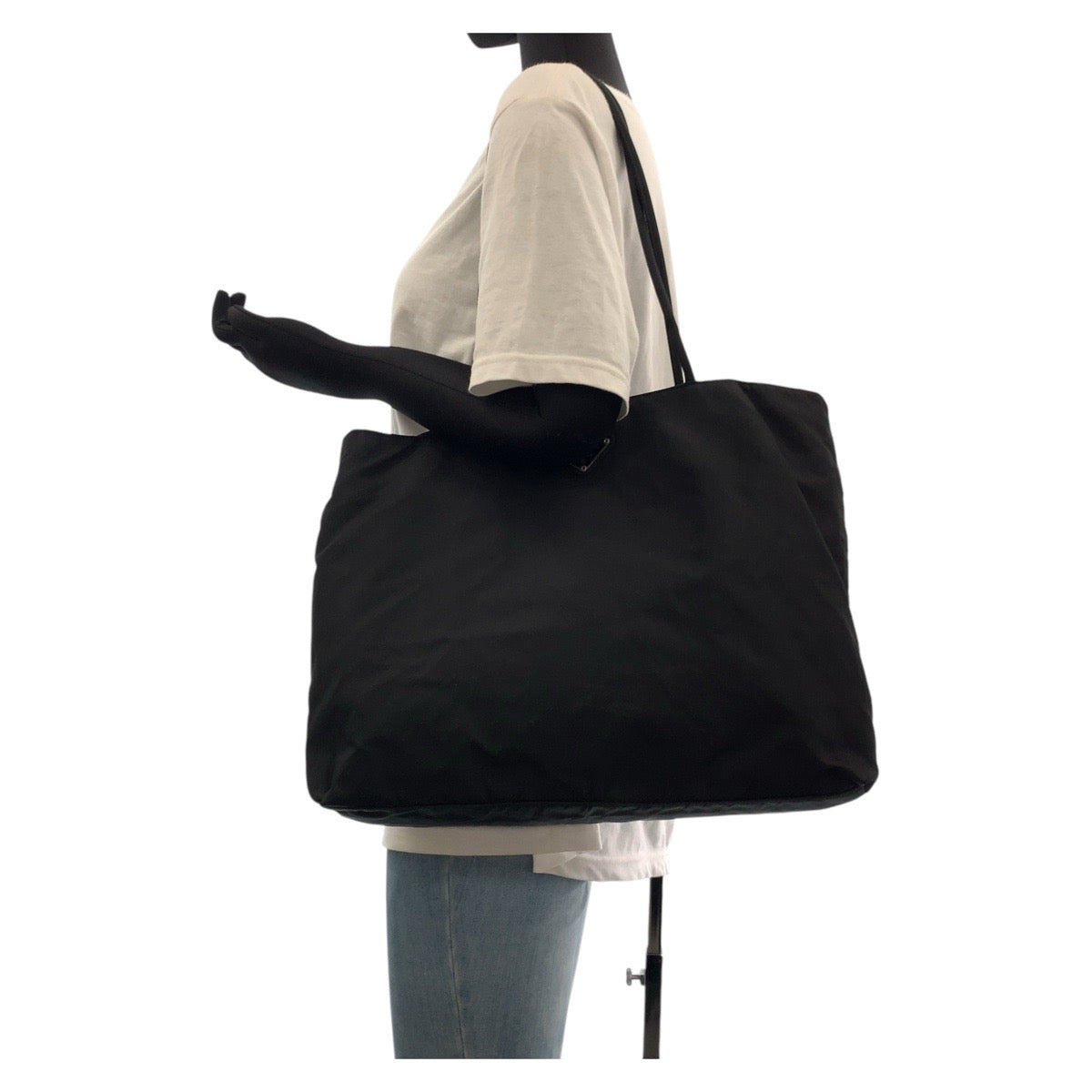 PRADA Tote Bag Nylon Black SilverMetal Tote Bag Shoulder Bag Test Triangle With logo Women Used Authentic
