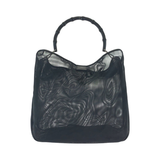 GUCCI Tote Bag 001 3303 Nylon Black SilverMetal Bamboo mesh