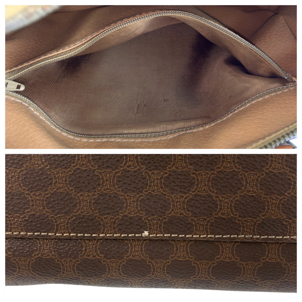 CELINE Handbag M13 PVC, Leather Brown Gold Metal Handbag Boston Duffel bag Macadam Macadam Women Used Authentic