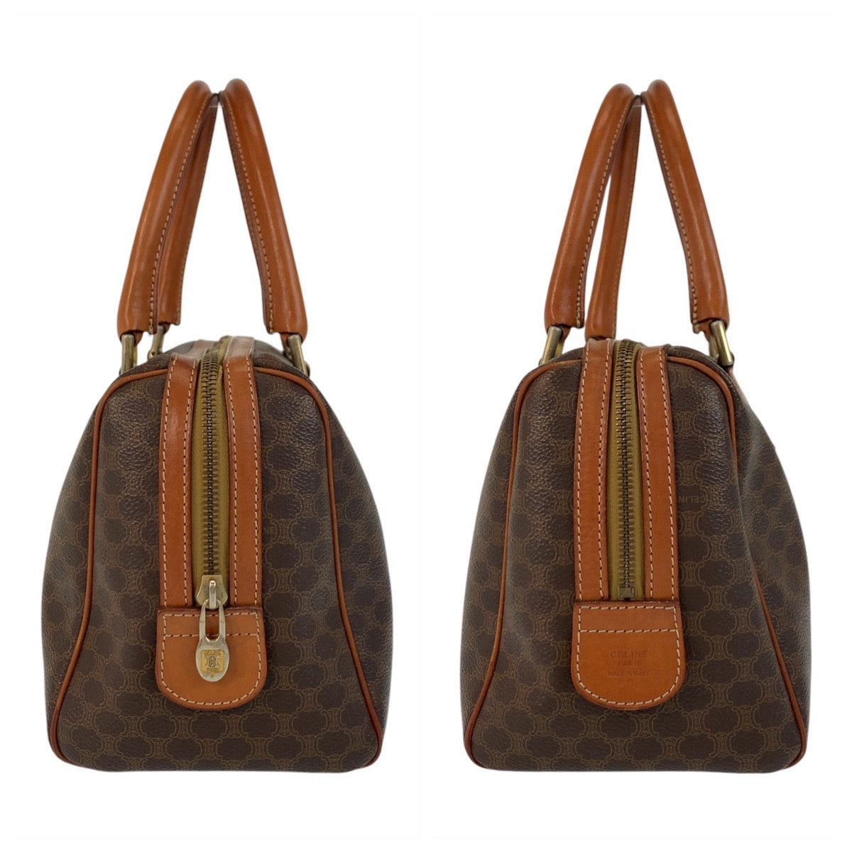 CELINE Handbag M13 PVC, Leather Brown Gold Metal Handbag Boston Duffel bag Macadam Macadam Women Used Authentic
