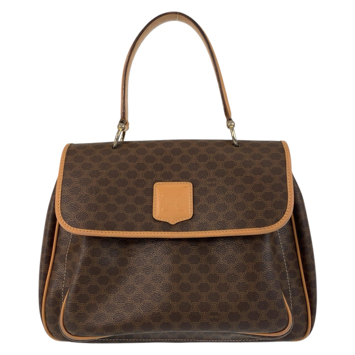 CELINE Handbag M14 PVC, Leather Brown Gold Metal Macadam Women Used Authentic