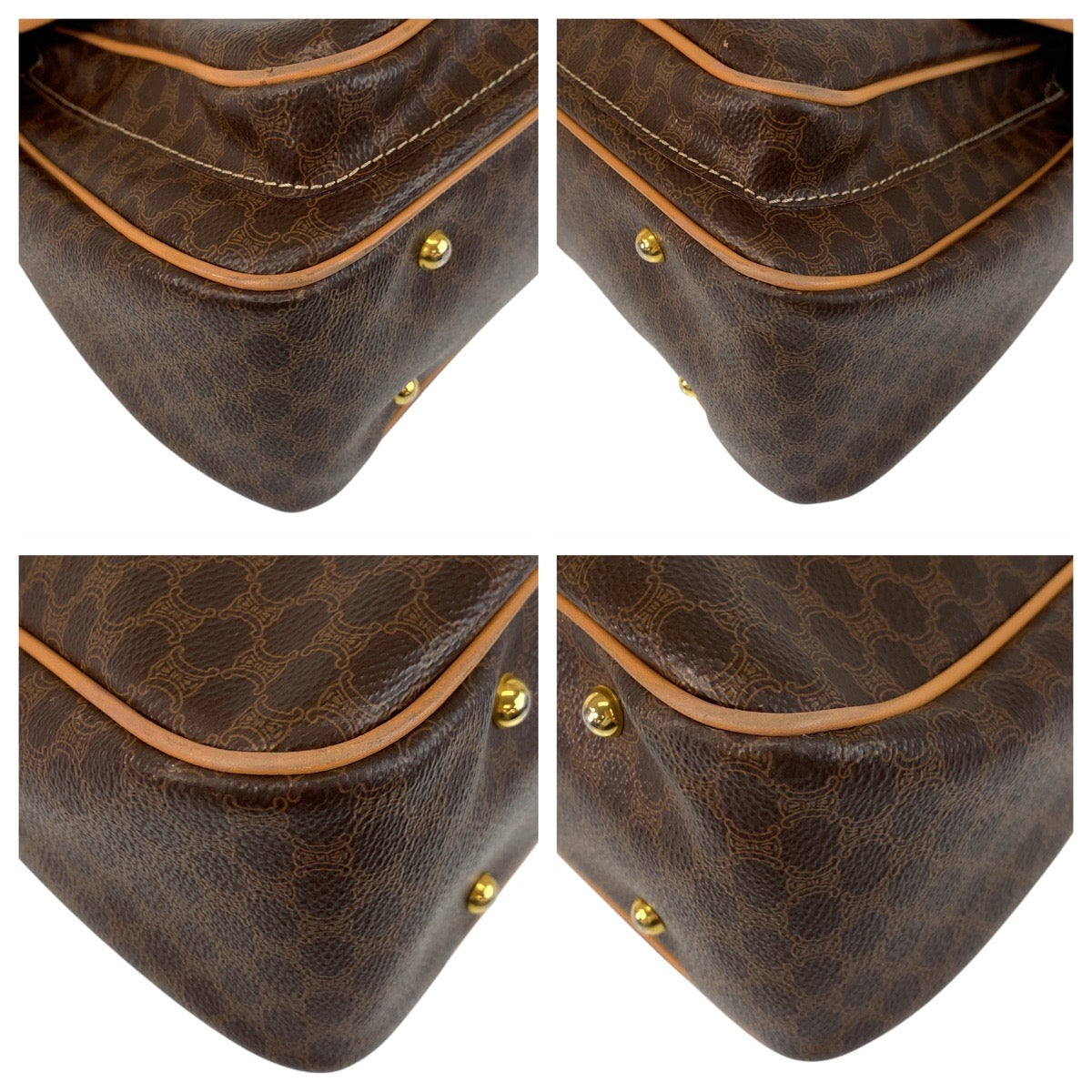 CELINE Handbag M14 PVC, Leather Brown Gold Metal Macadam Women Used Authentic