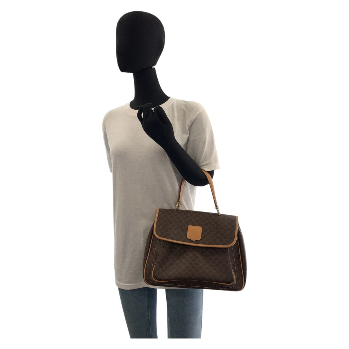 CELINE Handbag M14 PVC, Leather Brown Gold Metal Macadam Women Used Authentic