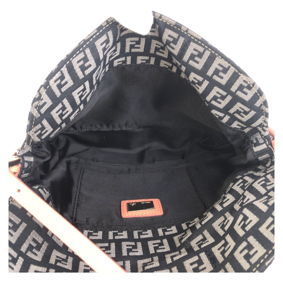 FENDI Shoulder Bag Canvas, Leather Black Pink Gold Metal Shoulder Bag Zucchino Women Used Authentic