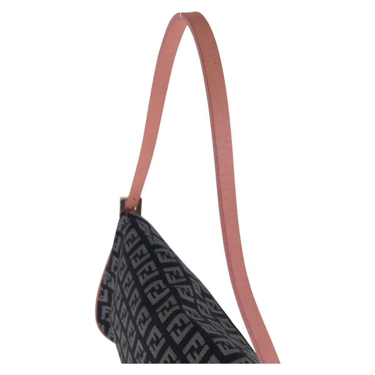 FENDI Shoulder Bag Canvas, Leather Black Pink Gold Metal Shoulder Bag Zucchino Women Used Authentic