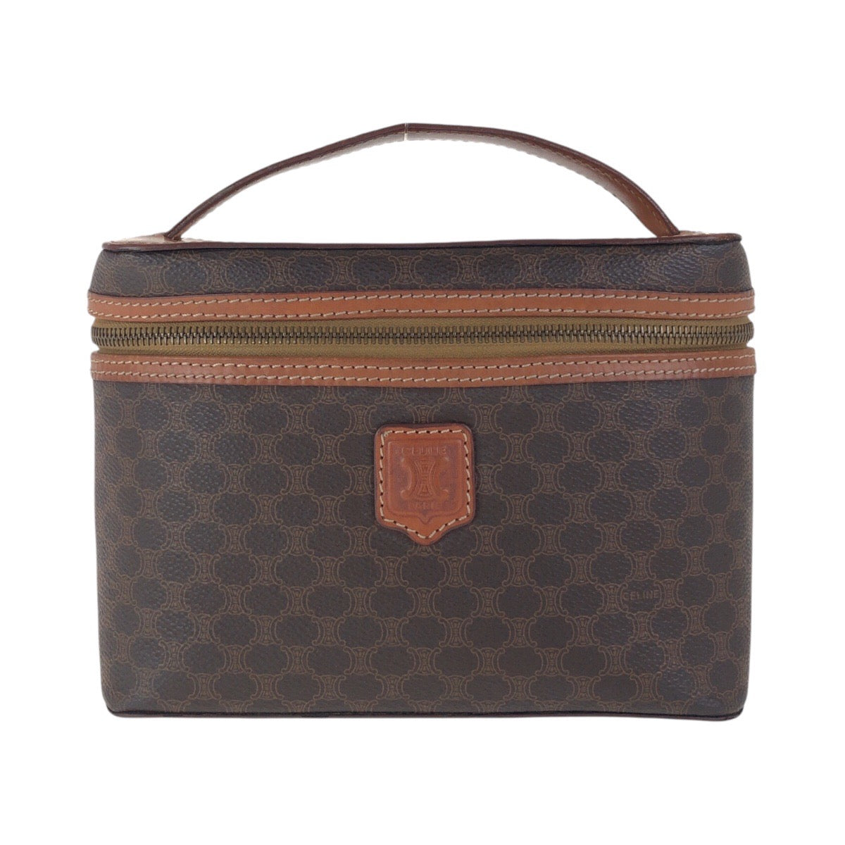 CELINE Handbag M93 PVC, Leather Brown Gold Metal Handbag vanity bag Macadam Women Used Authentic