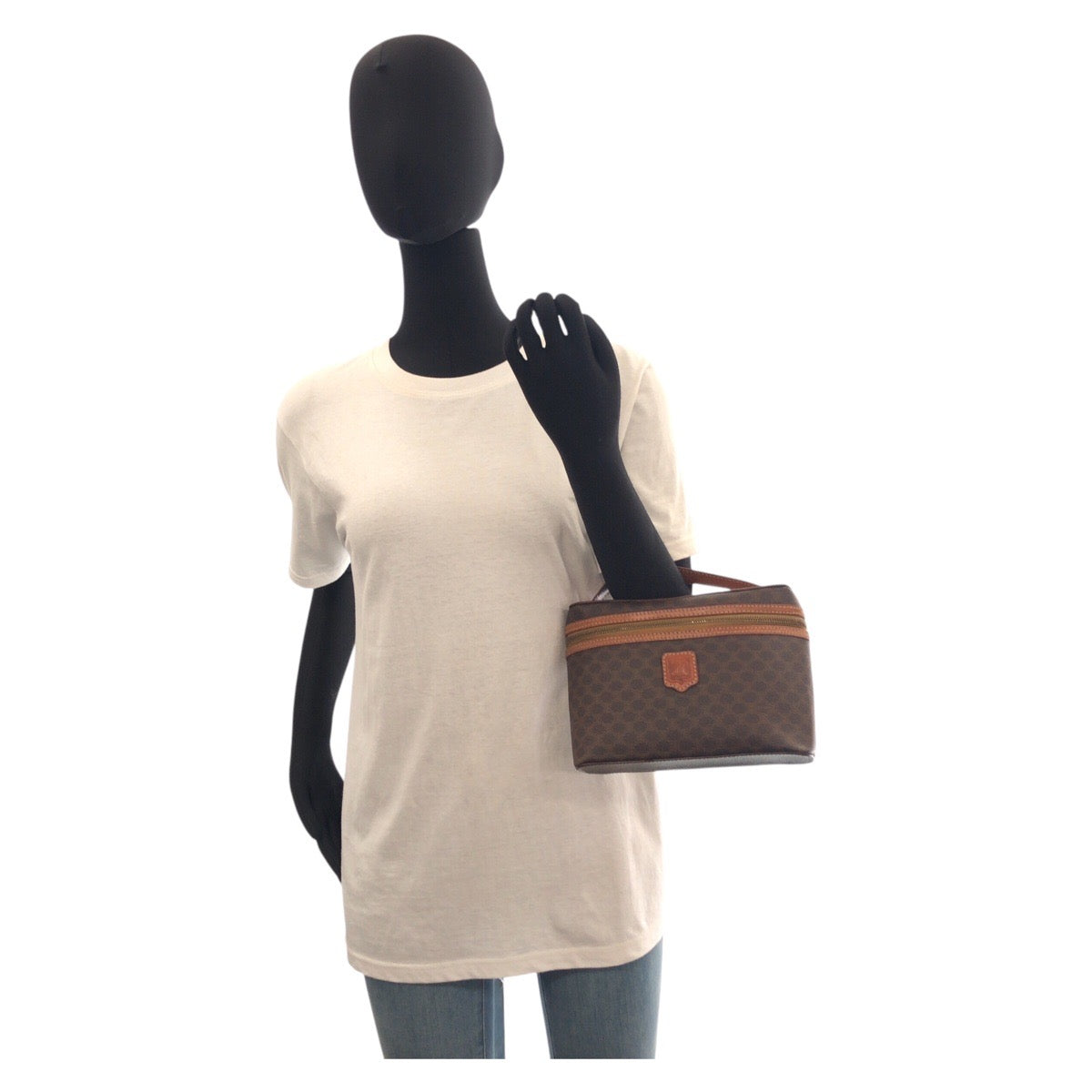 CELINE Handbag M93 PVC, Leather Brown Gold Metal Handbag vanity bag Macadam Women Used Authentic