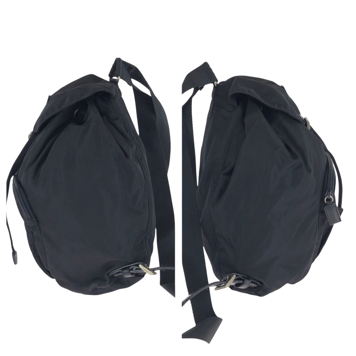 PRADA Backpack BZ5827 Nylon Black SilverMetal Backpack Backpack Test Triangle With logo Women Used Authentic