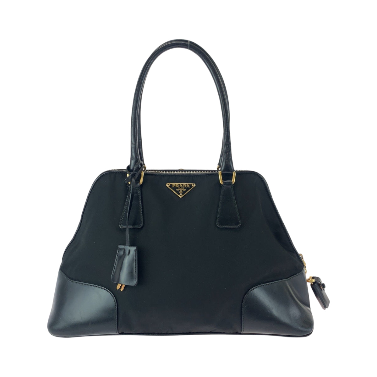 PRADA Handbag Nylon Black GoldMetal Handbag Tote Bag Shoulder Bag Test Triangle With logo Women Used Authentic