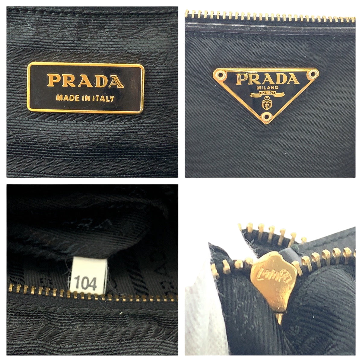 PRADA Handbag Nylon Black GoldMetal Handbag Tote Bag Shoulder Bag Test Triangle With logo Women Used Authentic