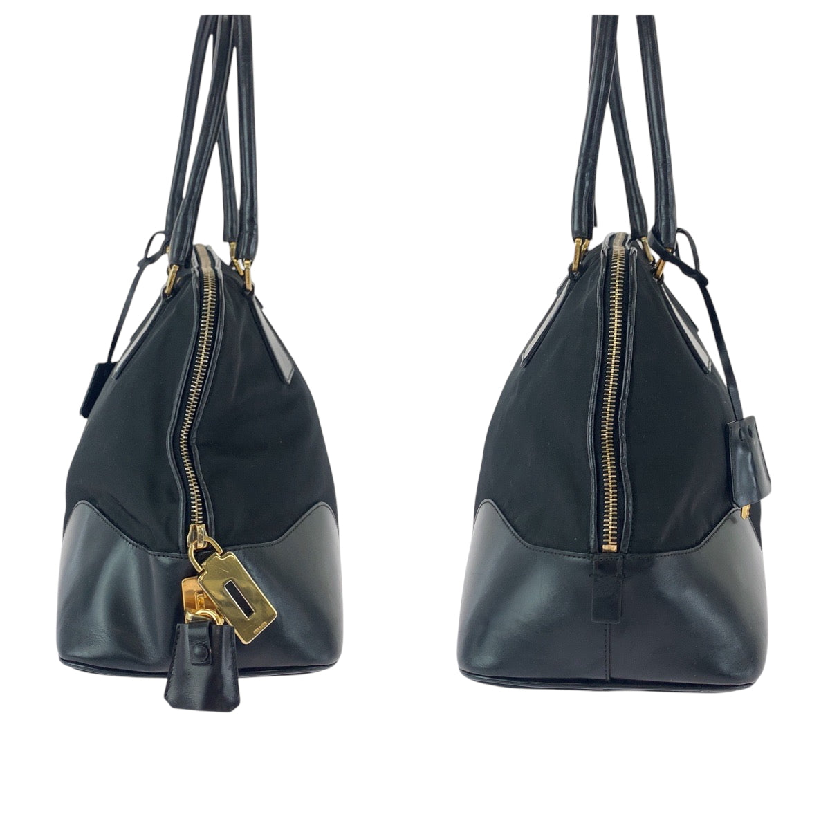 PRADA Handbag Nylon Black GoldMetal Handbag Tote Bag Shoulder Bag Test Triangle With logo Women Used Authentic